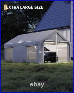 10x20ft Portable Car Port, 200g PE Tarp Canopy, 2 Roll-Up Doors & 4 Windows