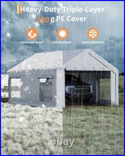 10x20ft Portable Car Port, 200g PE Tarp Canopy, 2 Roll-Up Doors & 4 Windows