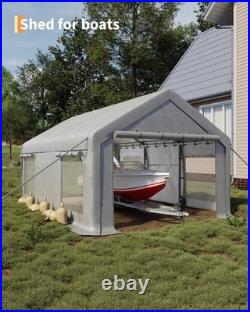 10x20ft Portable Car Port, 200g PE Tarp Canopy, 2 Roll-Up Doors & 4 Windows