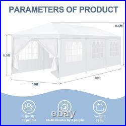 10x30 Party Tent Waterproof Outdoor Event Canopy White Gazebo with 8 Sidewalls
