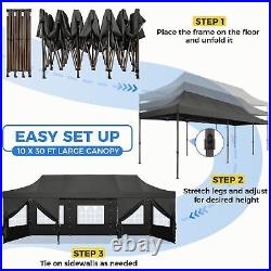 10x30 Pop Up Canopy Heavy Duty Tent with 8 Removable Sidewalls Commercial Gazebo