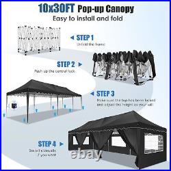 10x30Ft Pop Up Canopy Party Wedding Tent Heavy Duty Outdoor Gazebo&8 Sidewalls