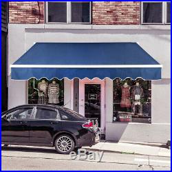 10x8 FT Outdoor Patio Manual Retractable Window Patio Awning Canopy Cover Blue