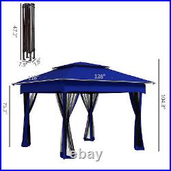 11' x 11' Outdoor 2-Tier Pop Up Gazebo Portable Party Tent with Netting, Blue