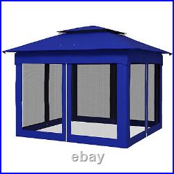 11' x 11' Outdoor 2-Tier Pop Up Gazebo Portable Party Tent with Netting, Blue
