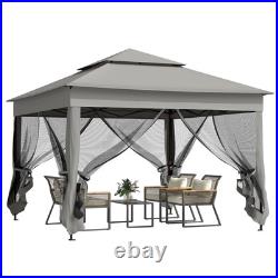 11'x11' Outdoor 2-Tier Pop Up Gazebo Portable Party Tent with Netting, Dark Gray