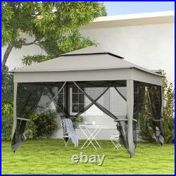 11'x11' Outdoor 2-Tier Pop Up Gazebo Portable Party Tent with Netting, Dark Gray