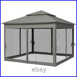 11'x11' Outdoor 2-Tier Pop Up Gazebo Portable Party Tent with Netting, Dark Gray