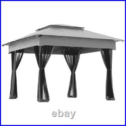 11'x11' Outdoor 2-Tier Pop Up Gazebo Portable Party Tent with Netting, Light Gray