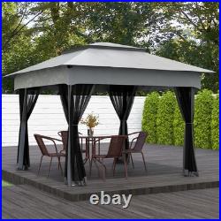 11'x11' Outdoor 2-Tier Pop Up Gazebo Portable Party Tent with Netting, Light Gray