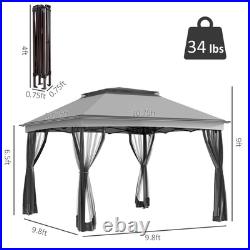 11'x11' Outdoor 2-Tier Pop Up Gazebo Portable Party Tent with Netting, Light Gray