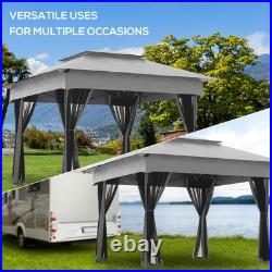 11'x11' Outdoor 2-Tier Pop Up Gazebo Portable Party Tent with Netting, Light Gray