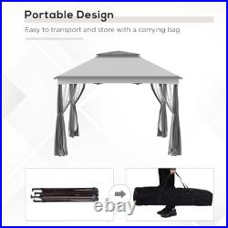 11'x11' Outdoor 2-Tier Pop Up Gazebo Portable Party Tent with Netting, Light Gray