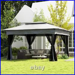 11'x11' Outdoor 2-Tier Pop Up Gazebo Portable Party Tent with Netting, Light Gray