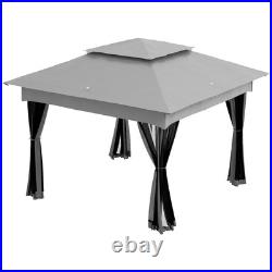 11'x11' Outdoor 2-Tier Pop Up Gazebo Portable Party Tent with Netting, Light Gray