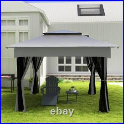 11'x11' Outdoor 2-Tier Pop Up Gazebo Portable Party Tent with Netting, Light Gray