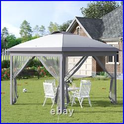 11'x11' Pop Up Gazebo Canopy Tent with Solar LED Light, Zippered Mesh Sidewalls