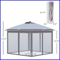 11'x11' Pop Up Gazebo Canopy Tent with Solar LED Light, Zippered Mesh Sidewalls