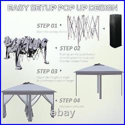 11'x11' Pop Up Gazebo Canopy Tent with Solar LED Light, Zippered Mesh Sidewalls