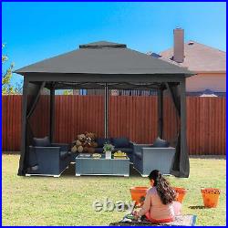 11x11 Ft Pop-Up Gazebo Tent with Mesh Sidewall Canopy Patio Picnic Dark Grey