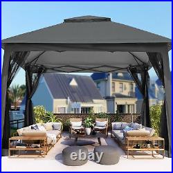 11x11 Ft Pop-Up Gazebo Tent with Mesh Sidewall Canopy Patio Picnic Dark Grey
