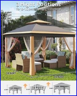 11x11 Pop Up Canopy Tent, Mosquito Net, Waterproof & UV Resistant Outdoor Gazebo