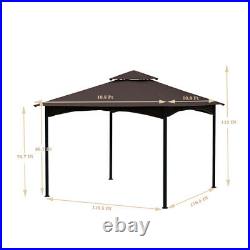 11x11Ft Outdoor Patio Square Steel Gazebo Canopy With Double Roof for Lawn Garde