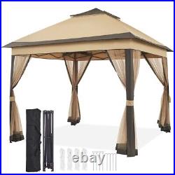 11x11ft Outdoor Gazebo Sun Shade Gazebo Canopy Tent Mesh Netting and Double Tier