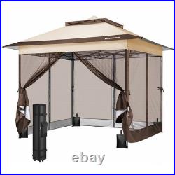 11x11ft Pop Up Gazebo Canopy Outdoor Tent with Mosquito Netting 2 Tier Center Lock