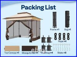 11x11ft Pop Up Gazebo Canopy Outdoor Tent with Mosquito Netting 2 Tier Center Lock