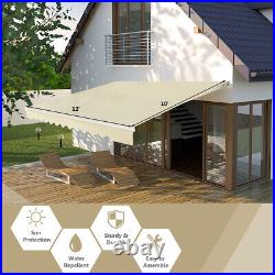 12'×10' Retractable Patio Awning Aluminum Sunshade Shelter Deck Outdoor Beige