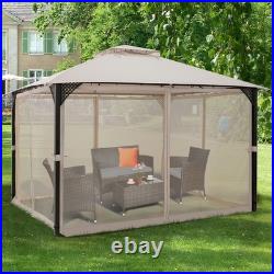 12' X 10' Outdoor Patio Gazebo Canopy Shelter Double Top Sidewalls Netting Beige