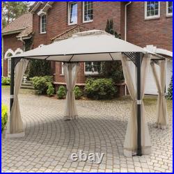 12' X 10' Outdoor Patio Gazebo Canopy Shelter Double Top Sidewalls Netting Beige