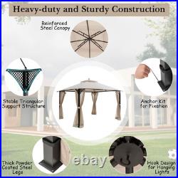 12' X 10' Outdoor Patio Gazebo Canopy Shelter Double Top Sidewalls Netting Beige