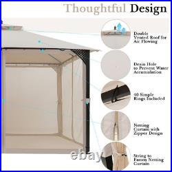 12' X 10' Outdoor Patio Gazebo Canopy Shelter Double Top Sidewalls Netting Beige
