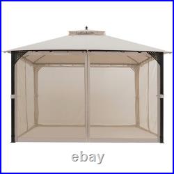 12' X 10' Outdoor Patio Gazebo Canopy Shelter Double Top Sidewalls Netting Beige