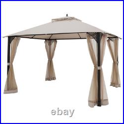 12' X 10' Outdoor Patio Gazebo Canopy Shelter Double Top Sidewalls Netting Beige