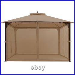12' X 10' Outdoor Patio Gazebo Canopy Shelter Double Top Sidewalls Netting Brown