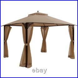 12' X 10' Outdoor Patio Gazebo Canopy Shelter Double Top Sidewalls Netting Brown