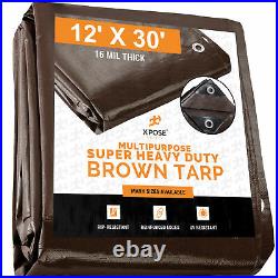 12' X 30' Super Heavy Duty 16 Mil Brown Poly Tarp Cover Thick Waterproof