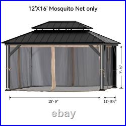 12'X16' Khaki Gazebo Mosquito Netting Replacement Universal 4-Panel Sidewalls