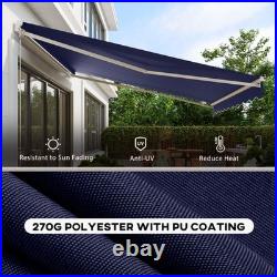 12' x 10' Electric Retractable Patio Awning with Remote UV Resistant Blue
