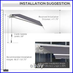 12' x 10' Outdoor Manual Retractable Awning Window Sunshade Shelter Gray