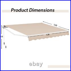 12' x 10' Retractable Patio Awning Aluminum Deck Sunshade Shelter Outdoor Beige