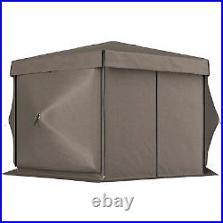 12' x 12' Hexagonal Pop Up Gazebo, Outdoor Canopy Tent, Brown