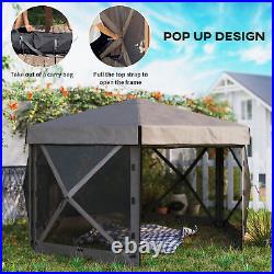 12' x 12' Hexagonal Pop Up Gazebo, Outdoor Canopy Tent, Brown