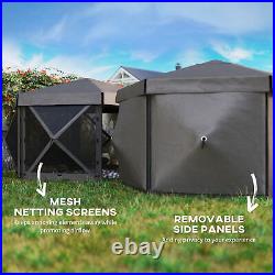 12' x 12' Hexagonal Pop Up Gazebo, Outdoor Canopy Tent, Brown