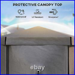 12' x 12' Hexagonal Pop Up Gazebo, Outdoor Canopy Tent, Brown