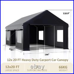 12' x 20' Carport Canopy Heavy Duty Car Port with Side Doors Outdoor Car Shelter