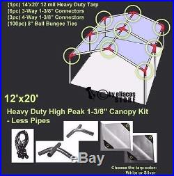 12' x 20' Heavy Duty 1-3/8'' High Peak Carport Canopy Kit LESS PIPE POLES
